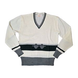 Vintage KINGS ROAD for SEARS V-neck Sweater Men's M Tennis Golf 60"s Cream Green